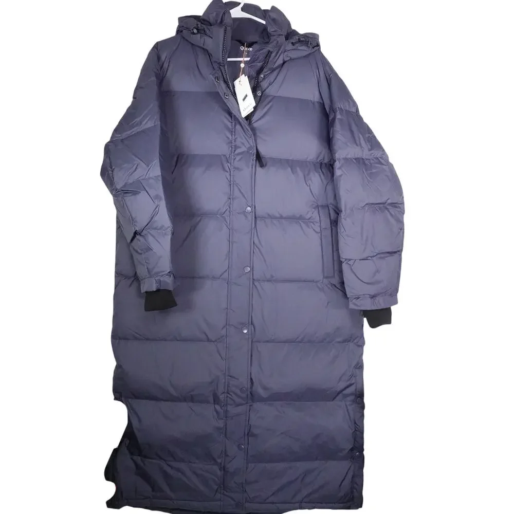 EUC Quince Women's XL Responsible Down Long Puffer Coat Storm Blue $200 Preppy